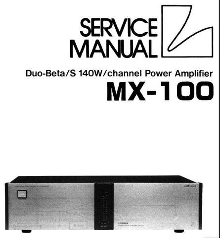 LUXMAN MX-100 STEREO POWER AMP SERVICE MANUAL INC BLK DIAG SCHEM DIAG PCBS AND PARTS LIST 13 PAGES ENG