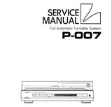 LUXMAN P-007 FULL AUTOMATIC BELT DRIVE TURNTABLE SYSTEM SERVICE MANUAL INC TRSHOOT GUIDE WIRING DIAG SCHEM DIAG PCBS AND PARTS LIST 33 PAGES ENG JAPANESE