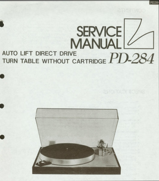 LUXMAN PD-284 AUTO LIFT DIRECT DRIVE TURNTABLE SERVICE MANUAL INC SCHEMS PCBS AND PARTS LIST 8 PAGES ENG