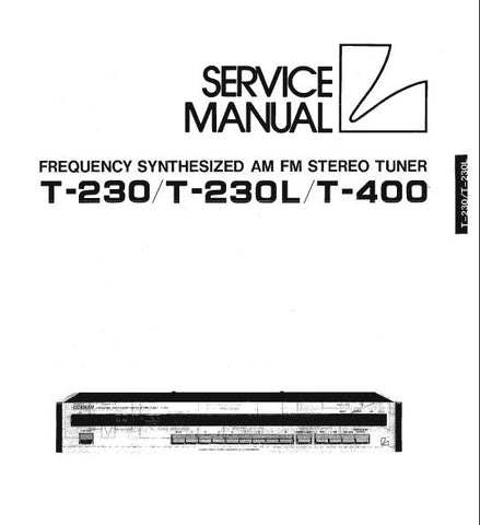 LUXMAN T-230 T-400 AM FM T-230L MW LW FM FREQUENCY SYNTHESIZED AM FM STEREO TUNER SERVICE MANUAL INC BLK DIAGS SCHEMS PCBS AND PARTS LIST 23 PAGES ENG