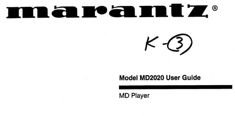 MARANTZ MD2020 MD PLAYER USER GUIDE 29 PAGES ENG
