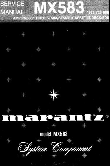 MARANTZ MX583 AMP PM583 TUNER ST583 ST583L CASSETTE DECK SD583 SYSTEM COMPONENT SERVICE MANUAL INC BLK DIAG PCBS SCHEM DIAGS AND PARTS LIST 81 PAGES ENG