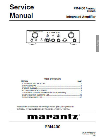 MARANTZ PM4400 INTEGRATED AMPLIFIER SERVICE MANUAL INC BLK DIAG PCBS SCHEM DIAGS AND PARTS LIST 22 PAGES ENG
