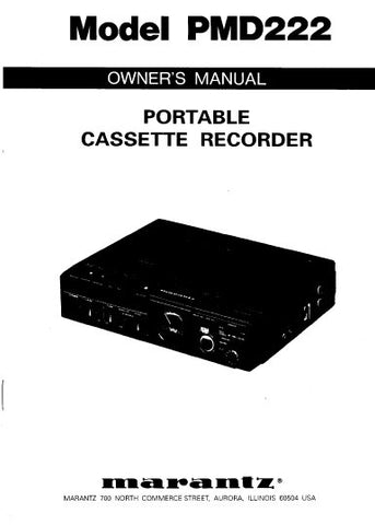 MARANTZ PMD222 PORTABLE CASSETTE RECORDER OWNER'S MANUAL 8 PAGES ENG