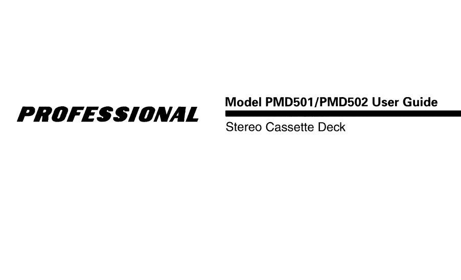 MARANTZ PMD501 PMD502 PROFESSIONAL STEREO CASSETTE DECK USER GUIDE 12 PAGES ENG