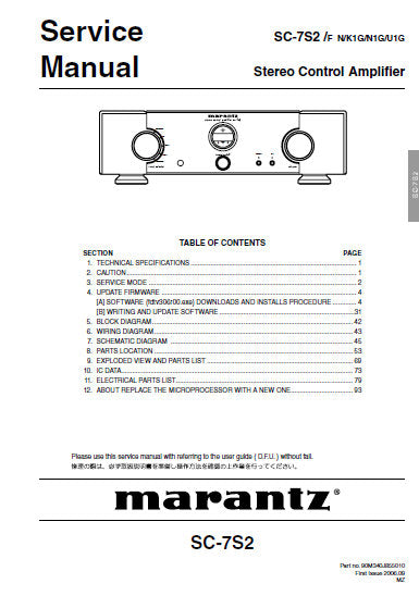 MARANTZ SC-7S2 STEREO CONTROL AMPLIFIER SERVICE MANUAL INC BLK DIAG PCBS SCHEM DIAGS AND PARTS LIST 81 PAGES ENG