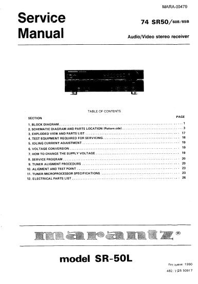 MARANTZ SR-50L 74 SR50 AV STEREO RECEIVER SERVICE MANUAL INC BLK DIAG PCBS SCHEM DIAGS AND PARTS LIST 24 PAGES ENG