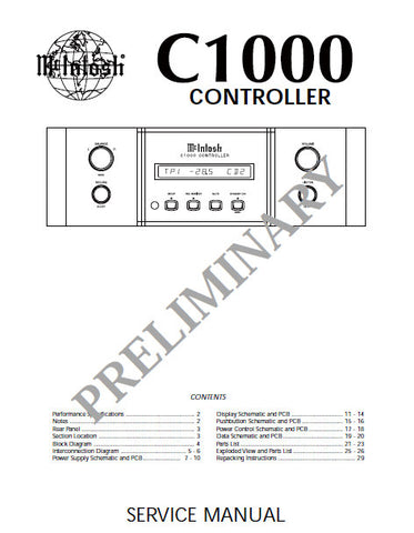 McINTOSH C1000 CONTROLLER SERVICE MANUAL INC BLK DIAG PCBS SCHEM DIAGS AND PARTS LIST 30 PAGES ENG