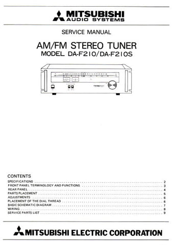 MITSUBISHI DA-F210 AM FM STEREO TUNER SERVICE MANUAL BOOK INC DIAL THREADING DIAG SCHEM DIAGS WIRING DIAG AND PARTS LIST 10 PAGES ENG