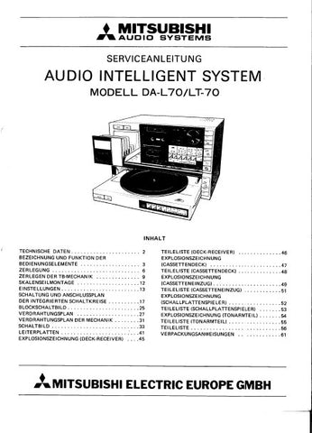 MITSUBISHI DA-L70 DA-LT70 AUDIO INTELLIGENT SYSTEM SERVICEANLEITUNG MI ...