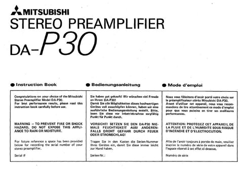 MITSUBISHI DA-P30 STEREO PREAMPLIFIER INSTRUCTION BOOK INC CONN DIAGS AND TRSHOOT GUIDE 12 PAGES ENG