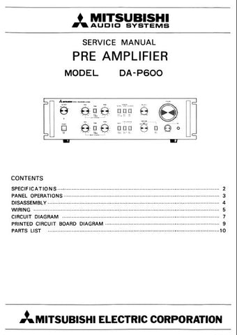 MITSUBISHI DA-P600 PRE AMPLIFIER SERVICE MANUAL INC WIRING DIAG PCBS SCHEM DIAG AND PARTS LIST 10 PAGES ENG