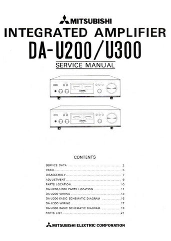 MITSUBISHI DA-U200 DA-U300 INTEGRATED AMPLIFIER SERVICE MANUAL INC PCBS WIRING DIAGS SCHEM DIAGS AND PARTS LIST 19 PAGES ENG
