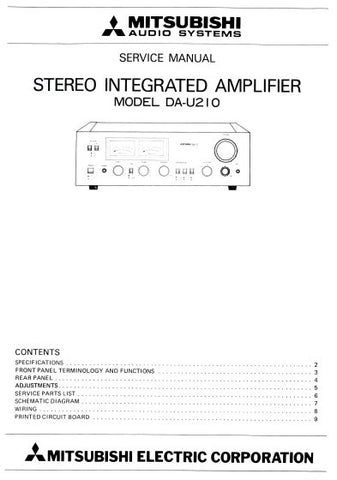 MITSUBISHI DA-U210 STEREO INTEGRATED AMPLIFIER SERVICE MANUAL INC WIRING DIAG PCBS SCHEM DIAG AND PARTS LIST 13 PAGES ENG