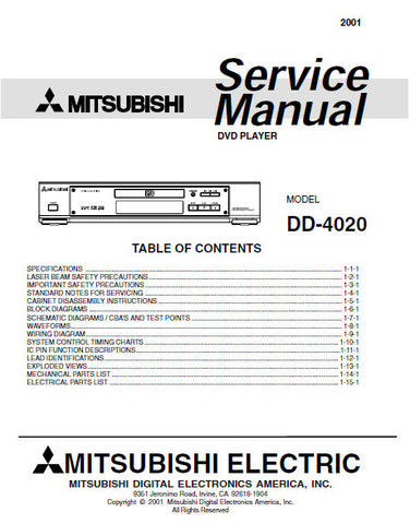 MITSUBISHI DD-4020 DVD PLAYER SERVICE MANUAL INC BLK DIAGS WIRING DIAG PCBS SCHEM DIAGS AND PARTS LIST 46 PAGES ENG