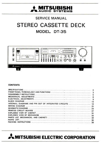 MITSUBISHI DT-35 STEREO CASSETTE DECK SERVICE MANUAL BOOK INC BLK DIAG WIRING DIAG PCBS SCHEM DIAGS AND PARTS LIST 40 PAGES ENG