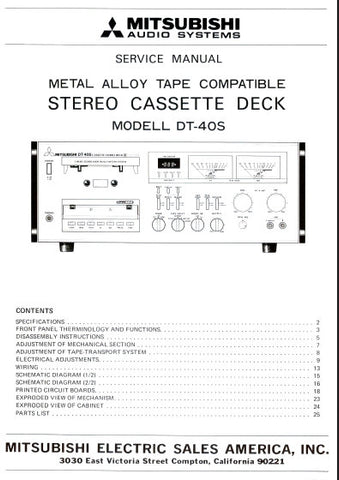 MITSUBISHI DT-40S STEREO CASSETTE DECK SERVICE MANUAL BOOK INC WIRING DIAG PCBS SCHEM DIAGS AND PARTS LIST 30 PAGES ENG