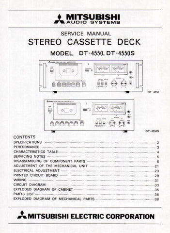 MITSUBISHI DT-4550 DT-4550S STEREO CASSETTE DECK SERVICE MANUAL BOOK INC WIRING DIAG PCBS SCHEM DIAG AND PARTS LIST 40 PAGES ENG