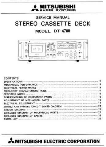 MITSUBISHI DT-4700 STEREO CASSETTE DECK SERVICE MANUAL BOOK INC WIRING DIAG PCBS SCHEM DIAG AND PARTS LIST 32 PAGES ENG