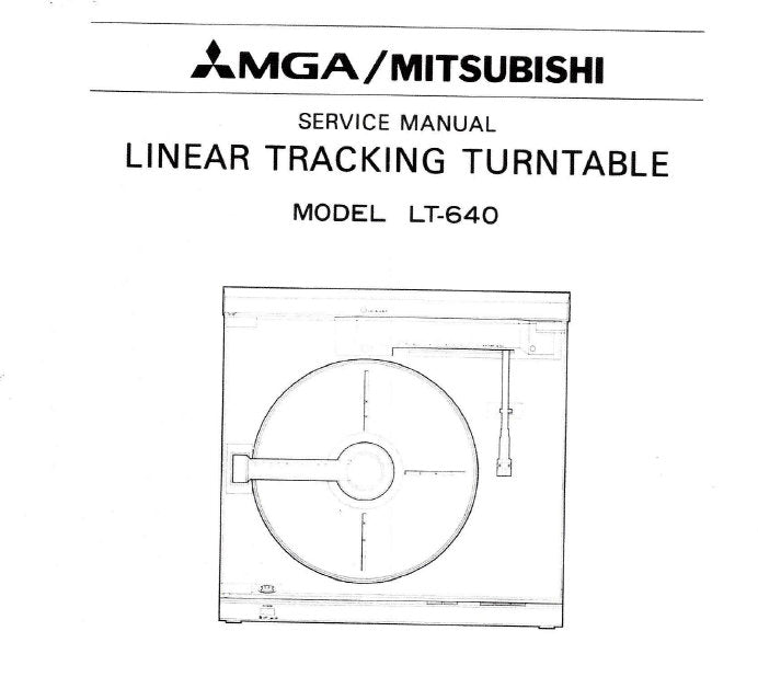 MITSUBISHI LT-640 LINEAR TRACKING TURNTABLE SERVICE MANUAL BOOK INC WIRING DIAG PCBS SCHEM DIAG AND PARTS LIST 20 PAGES ENG