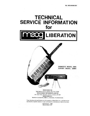 MOOG LIBERATION MONOPHONIC SYNTHESIZER WITH POLYPHONIC PORTABLE TONE GENERATOR TECHNICAL SERVICE MANUAL INC PCB SCHEM DIAGS AND PARTS LIST 13 PAGES ENG