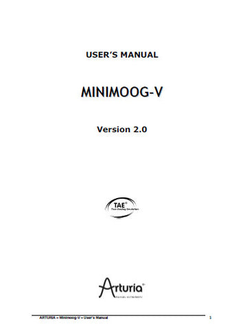 MOOG MINIMOOG-V ARTURIA VER 2.0 SYNTHESIZER USER'S MANUAL 89 PAGES ENG