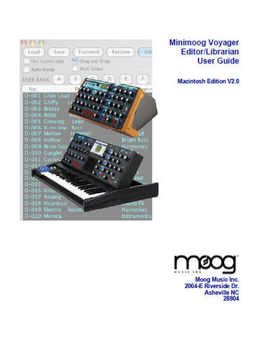 MOOG MINIMOOG VOYAGER SYNTHESIZER EDITIOR LIBRARIAN USER GUIDE MAC EDITION V2 50 PAGES ENG