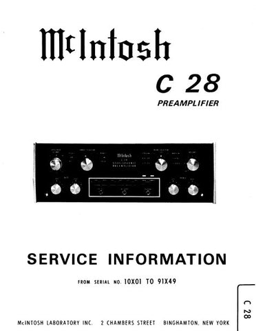 McINTOSH C28 STEREO PREAMPLIFIER SERVICE INFORMATION INC BLK DIAG PCBS SCHEM DIAGS AND PARTS LIST 30 PAGES ENG