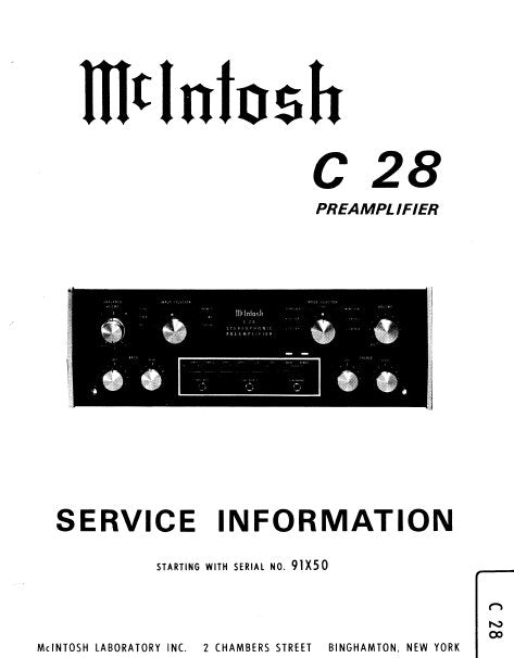 McINTOSH C28 STEREO PREAMPLIFIER SERVICE INFORMATION INC BLK DIAG PCBS SCHEM DIAGS AND PARTS LIST 30 PAGES ENG (LATE)