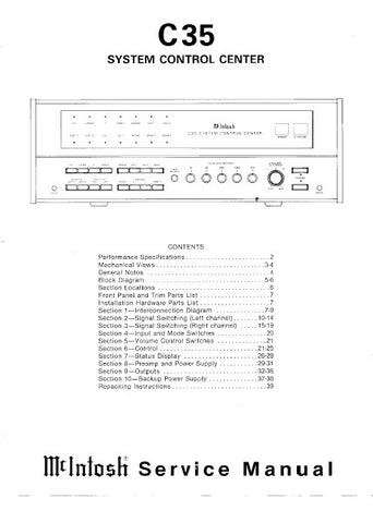 McINTOSH C35 SYSTEM CONTROL CENTER SERVICE MANUAL INC BLK DIAG PCBS SCHEM DIAGS AND PARTS LIST 40 PAGES ENG