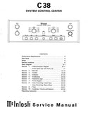 McINTOSH C38 SYSTEM CONTROL CENTER SERVICE MANUAL INC BLK DIAG PCBS SCHEM DIAGS AND PARTS LIST 27 PAGES ENG