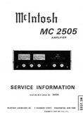 McINTOSH MC2505 AMPLIFIER SERVICE INFORMATION INC BLK DIAG PCBS SCHEM DIAGS AND PARTS LIST 15 PAGES ENG