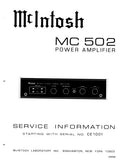 McINTOSH MC502 STEREO POWER AMPLIFIER SERVICE INFORMATION INC BLK DIAG PCBS SCHEM DIAGS AND PARTS LIST 22 PAGES ENG