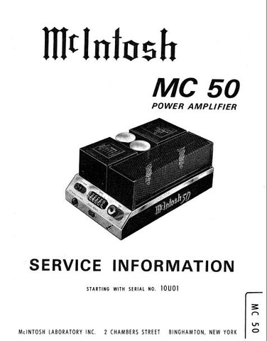 McINTOSH MC50 POWER AMPLIFIER SERVICE INFORMATION INC BLK DIAG PCBS SCHEM DIAGS AND PARTS LIST 10 PAGES ENG