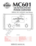 McINTOSH MC601 QUAD BALANCED POWER AMPLIFIER SERVICE MANUAL INC BLK DIAG PCBS SCHEM DIAGS AND PARTS LIST 56 PAGES ENG