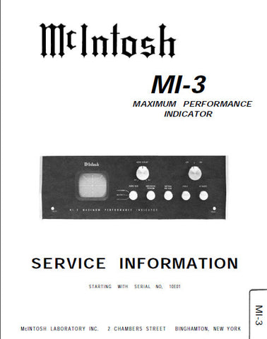 McINTOSH MI3 MI-3 MAXIMUM PERFORMANCE INDICATOR SERVICE INFORMATION INC PCB SCHEM DIAGS AND PARTS LIST 5 PAGES ENG