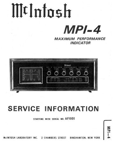 McINTOSH MPI-4 MAXIMUM PERFORMANCE INDICATOR SERVICE INFORMATION INC BLK DIAG PCBS SCHEM DIAGS AND PARTS LIST 16 PAGES ENG