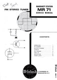 McINTOSH MR-71 MR71 FM STEREO TUNER SERVICE MANUAL INC SCHEM DIAGS AND PARTS LIST 15 PAGES ENG