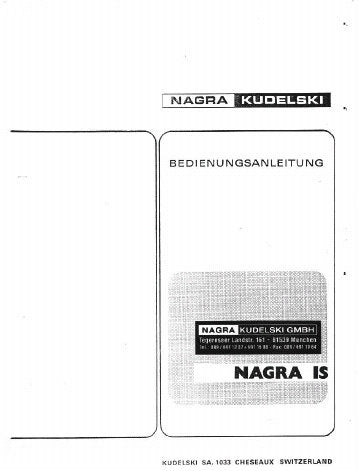 NAGRA IS REEL TO REEL TAPE RECORDER BEDIENUNGSANLEITUNG 85 SEITE DEUTSCH