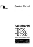 NAKAMICHI TD-700 TD-700E TD-700D MOBILE TUNER CASSETTE DECK SERVICE MANUAL INC BLK DIAGS PCBS WIRING DIAGS SCHEM DIAGS AND PARTS LIST 49 PAGES ENG