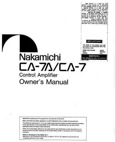 NAKAMICHI CA-7 CA-7A CONTROL AMP OWNER'S MANUAL INC CONN DIAG 13 PAGES ENG