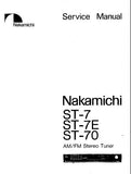 NAKAMICHI ST-7 ST-7E AT-70 AM FM STEREO TUNER SERVICE MANUAL INC BLK DIAG WIRING DIAGS SCHEM DIAGS PCB'S AND PARTS LIST 36 PAGES ENG
