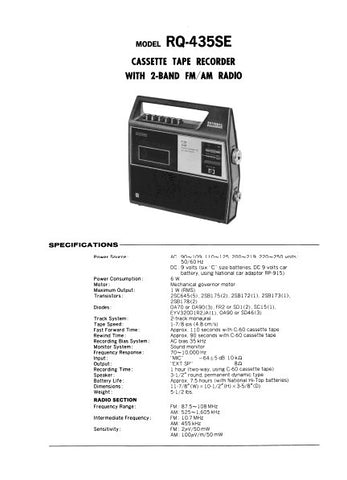NATIONAL RQ-435SE CASSETTE TAPE RECORDER WITH 2 BAND FM AM RADIO SERVICE MANUAL INC PCBS AND SCHEM DIAG 6 PAGES ENG