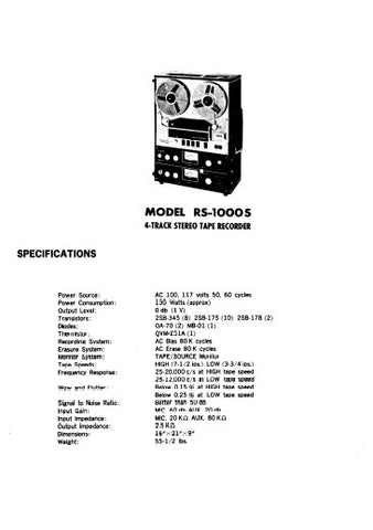 NATIONAL RS-1000S 4 TRACK STEREO TAPE RECORDER SERVICE MANUAL INC BLK DIAG PCBS SCHEM DIAGS AND PARTS LIST 18 PAGES ENG
