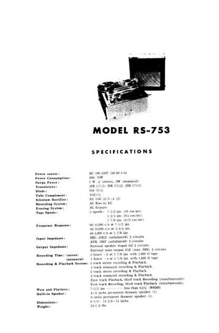 NATIONAL RS-753 STEREO REEL TO REEL TAPE RECORDER SERVICE MANUAL INC PCBS SCHEM DIAG AND PARTS LIST 12 PAGES ENG