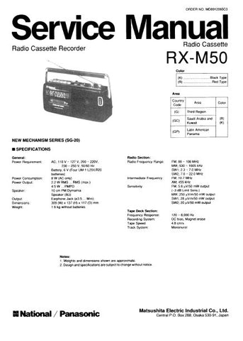 NATIONAL RX-M50 RADIO CASSETTE RECORDER SERVICE MANUAL INC SCHEM DIAG AND PARTS LIST 11 PAGES ENG
