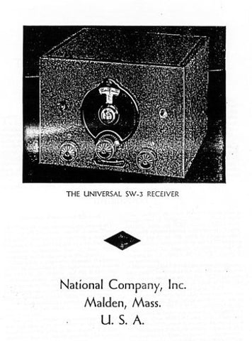 NATIONAL UNIVERSAL SW-3 RECEIVER SERVICE MANUAL INC SCHEM DIAGS AND PARTS LIST 6 PAGES ENG