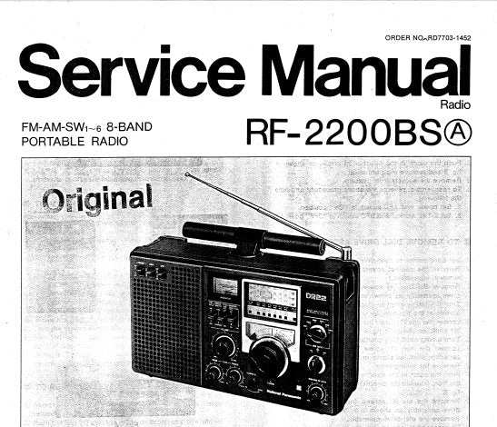 NATIONAL RF-2200BS FM AM SW 8 BAND PORTABLE RADIO SERVICE MANUAL INC SCHEM DIAG CIRC BOARD WIRING VIEW BLK DIAG AND PARTS LIST 15 PAGES ENG