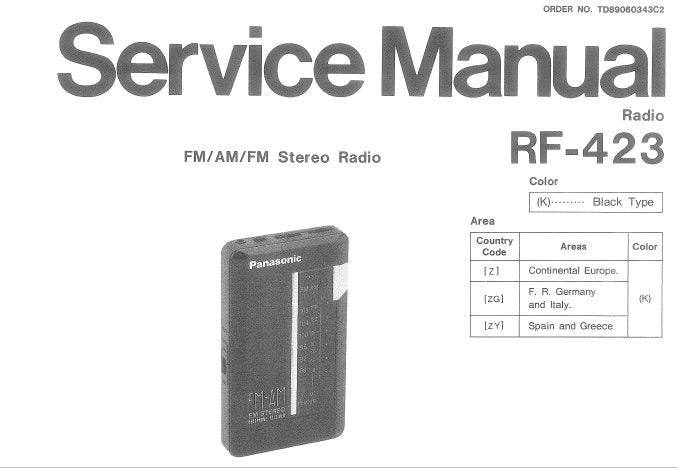 NATIONAL RF-423 FM AM FM RADIO SERVICE MANUAL INC SCHEM DIAG CIRC BOARD AND WIRING CONN DIAG AND PARTS LIST 6 PAGES ENG