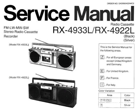 NATIONAL RX-4922L RX-4933L FM LW MW SW STEREO RADIO CASSETTE RECORDER SERVICE MANUAL INC SCHEM DIAG PCB'S WIRING CONN DIAG AND PARTS LIST 12 PAGES ENG